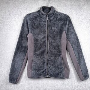 Jack Wolfskin Jacket Womens Small Gray Pine Leaf Full Zip Fuzzy Fleece Sweater